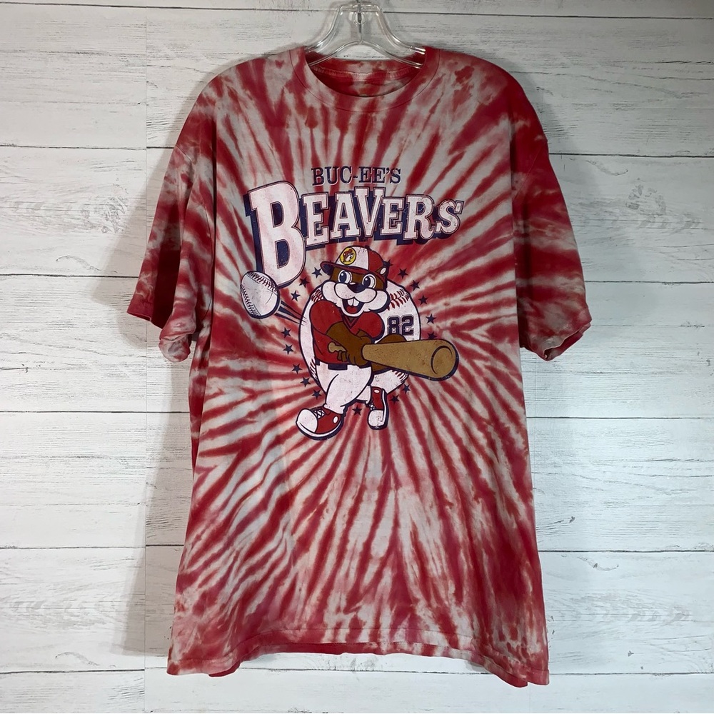 Bucees Shirt Mens Extra Large Red White Tie Dye Beavers Baseball Novelty